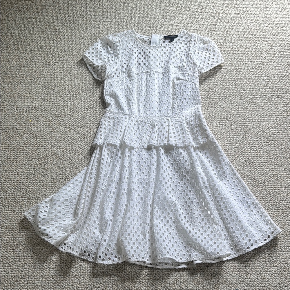 Banana Republic Eyelet Puff Sleeve Peplum Crew Neck Sundress White 6